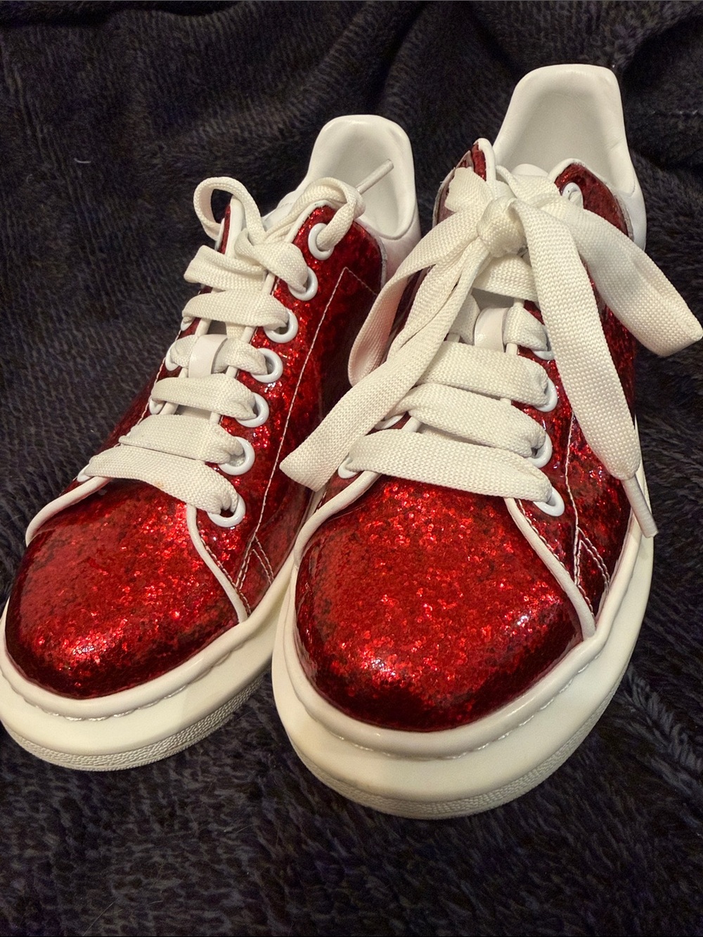 Red Glitter Women’s Platform Sneakers - White Laces